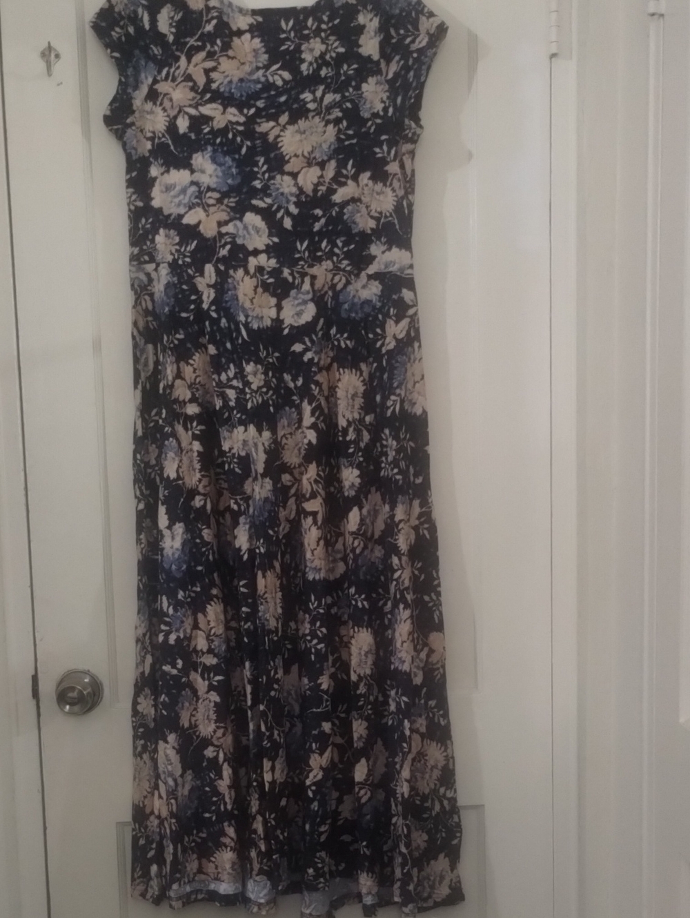 Chaps Floral Print Navy and Cream Maxi Dress